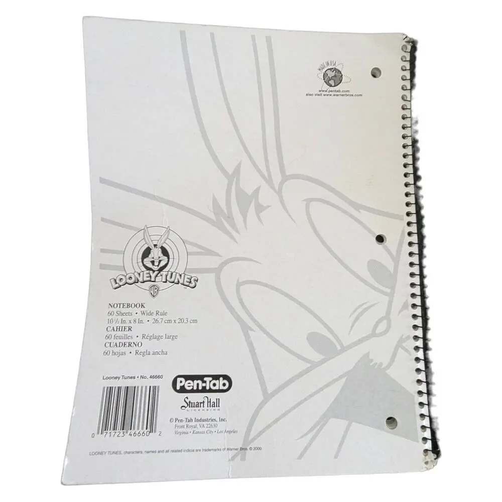 Vintage Looney Tunes Bugs Bunny Notebook Wide Rule 1998 Loony Toons